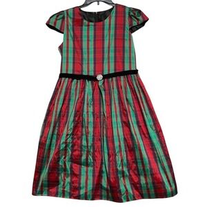 Kid's Dream Plaid Dress Size 20.5 Red Green Girls Rhinestone Holiday EXCELLENT